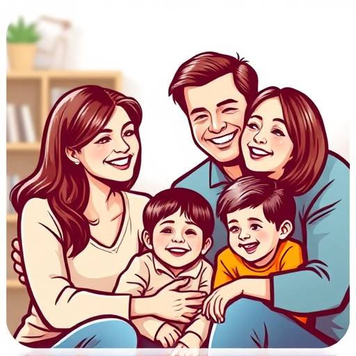 Ic&radic;&yen;ne d'une famille souriante dans un cadre domestique, symbolisant le bien-&radic;&trade;tre familial.