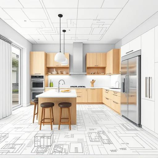 Plan d'architecte pour une r&radic;&copy;novation de cuisine moderne