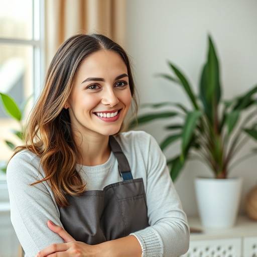 Une personne souriante recevant un service de confort &agrave; domicile, illustrant la confiance et la s&eacute;r&eacute;nit&eacute;.